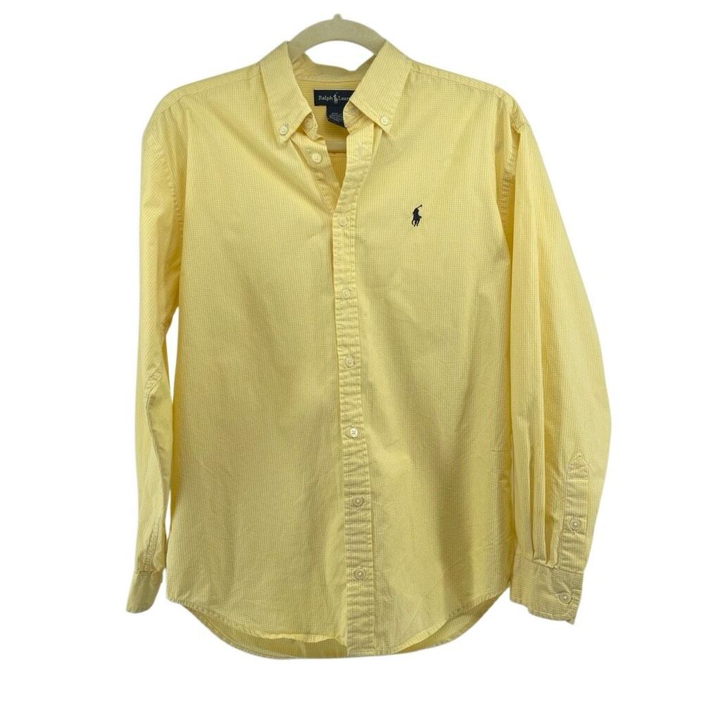 Polo Ralph Lauren Men’s Yellow Gingham Button Down Oxford Shirt Pony Logo Large - Picture 2 of 10
